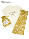 After nine 婦人天竺ロゴプリントTシャツ&花柄パンツパジャマ ポーチ付きのトラベルセットの詳細画面へ