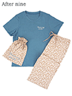After nine 婦人天竺ロゴプリントTシャツ&ヒョウ柄パンツパジャマ ポーチ付きトラベルセットの詳細画面へ